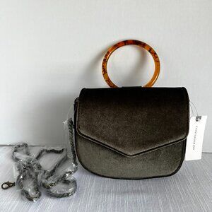 Anthropologie Olive Green Simone Velvet Lucite Handle Ring Shoulder Bag NWT